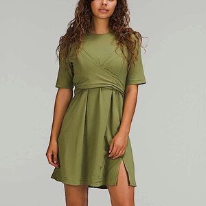 NWT Lululemon Pima Cotton Wrap-Front Bronze Green T-Shirt Dress Size 6